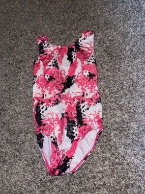 Kids Pink Black Abstract One-Piece Leotard